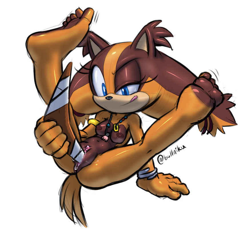 1girl 2024 anthro areola badger blue_eyes boomerang breasts cartoon_network eyelashes feet female female_only fingers furry genitals high_res humanoid_feet improvised_sex_toy mammal mustelid musteline nipples nude plantigrade pussy rockthebull sega sex_toy simple_background small_breasts solo sonic_(series) sonic_boom sonic_the_hedgehog_(series) spread_legs spreading sticks_the_jungle_badger toes white_background