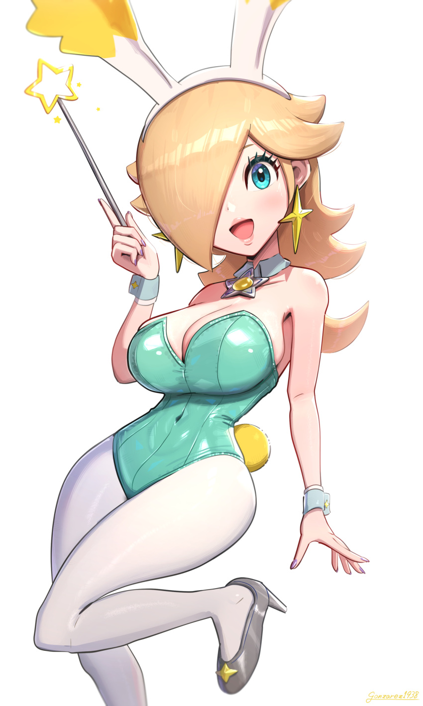 1girl absurd_res alluring alternate_costume animal_ears big_breasts cleavage fake_animal_ears gonzarez high_res leotard mario_(series) nintendo playboy_bunny princess_rosalina rosalina super_mario_bros.