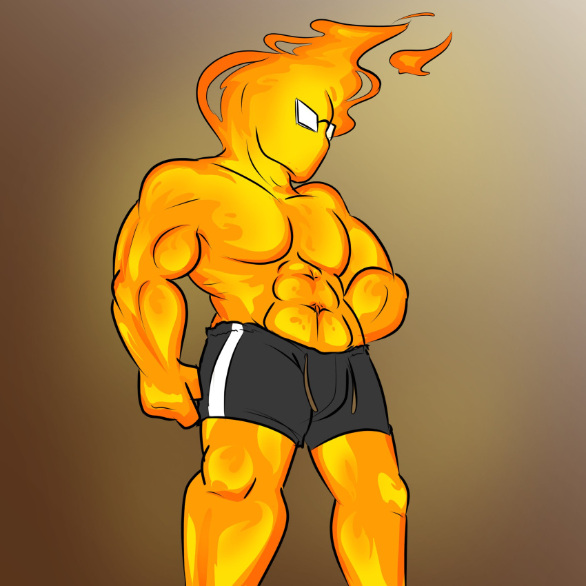1:1 1:1_aspect_ratio 1boy 2d 2d_(artwork) abs ass bara black_bottomwear black_pants bottom_sans bottomwear breasts brown_background digital_media_(artwork) eyewear fire_elemental glasses gradient_background grillby grillby_(undertale) humanoid male male_only melle-d mellednsfw monster monster_boy muscle muscular muscular_male navel orange_body pants pecs simple_background solo_humanoid solo_male topless topless_male twitter undertale undertale_(series) video_game_character video_games