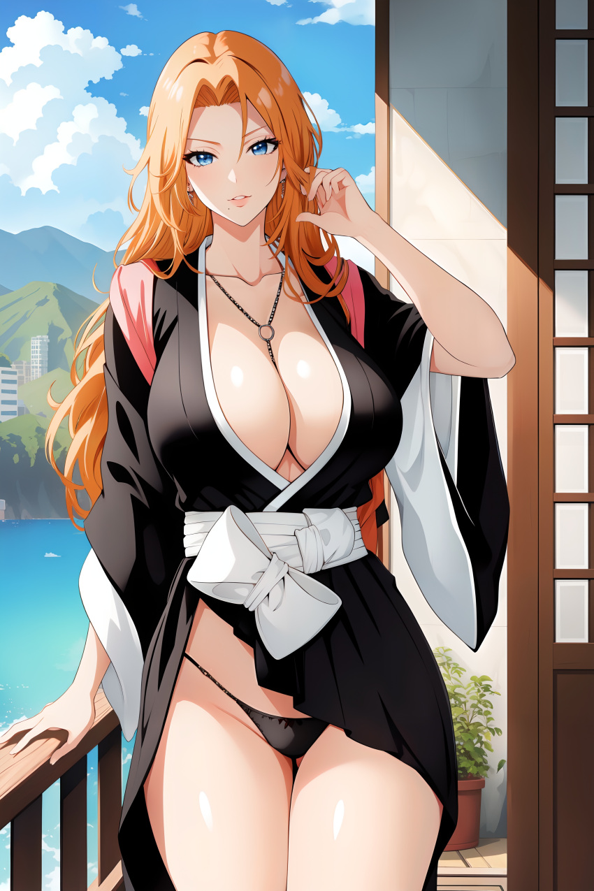 ai_generated black_panties bleach breasts large_breasts long_hair matsumoto_rangiku mature_female orange_hair panties pervert pervert_female sex_invitation sexually_suggestive