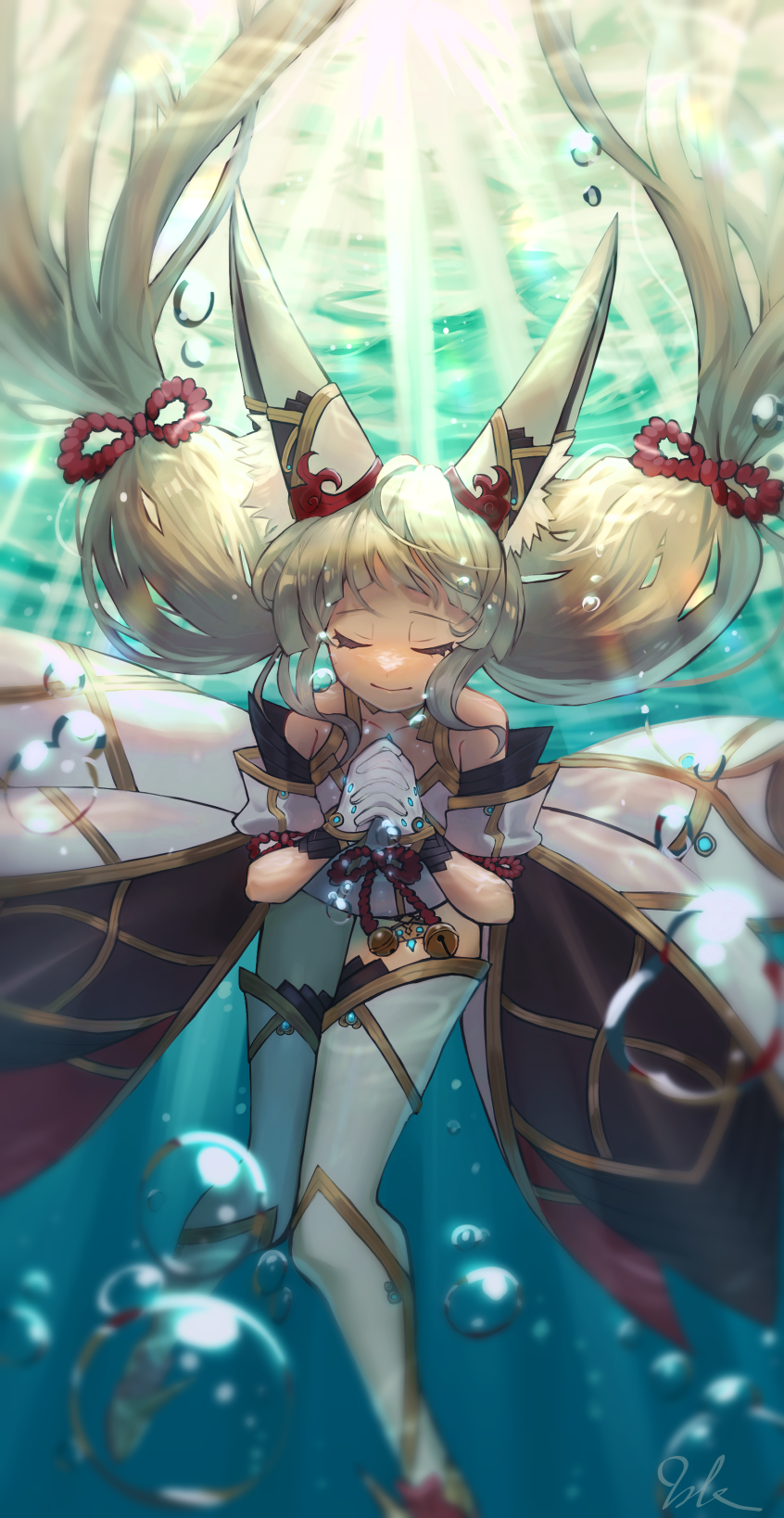 1girl alluring animal_ears cat_ears cat_girl closed_eyes high_res kyosuke_kobayashi long_hair nia nia_(blade)_(xenoblade) nia_(xenoblade) nintendo twin_tails underwater very_long_hair xenoblade_(series) xenoblade_chronicles_2