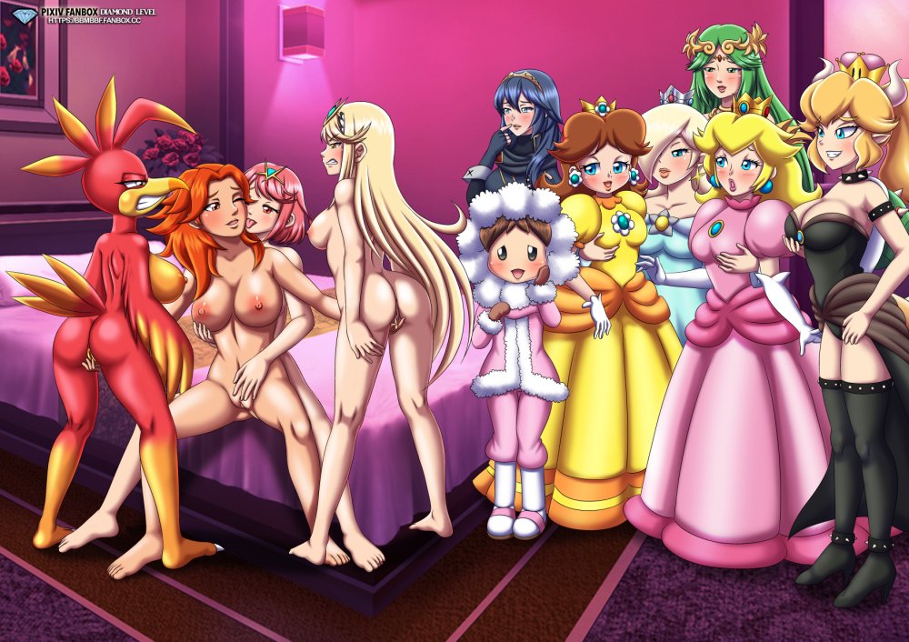 2021 angry areola aroused aroused_face ass banjo-kazooie bbmbbf blizzard_entertainment blush bowsette breast_grab breasts commission commissioner_upload emily_(overwatch) eye_contact fire_emblem genderswap glaring harem ice_climber kazooie kid_icarus looking_at_another lucina lucina_(fire_emblem) multiple_crossover mythra mythra_(xenoblade) nana_(ice_climber) nintendo nipples overwatch palcomix palutena princess_daisy princess_peach princess_rosalina pussy pyra_(xenoblade) rareware rosalina super_crown super_mario_bros. super_smash_bros. vaginal vaginal_penetration watching xenoblade_(series) xenoblade_chronicles_2