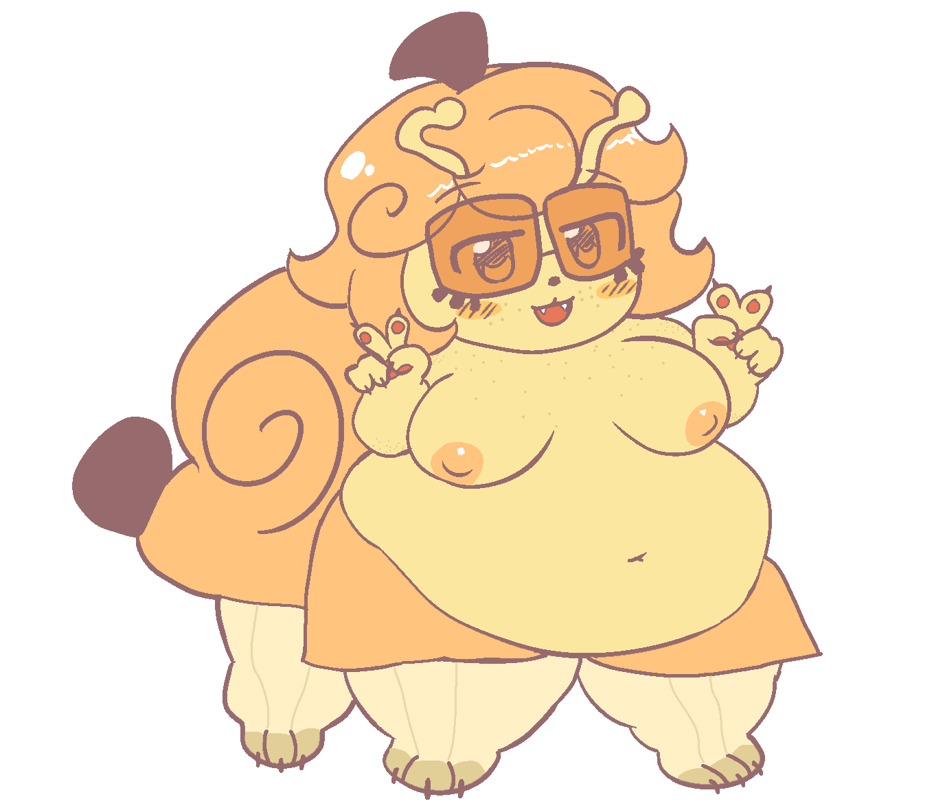 1girl 1girls 2024 :3 :b antennae_(anatomy) anthro anthro_only anthropomorphic_animal areola banana banana_peel banana_sheel bbw belly belly_overhang big_belly big_breasts blush blush_lines breasts canid_centaur canid_taur canine centaur chibi chubby chubby_belly chubby_female claw color colored dot_nose fangs fat_belly fat_female fat_fetish female_focus female_only freckles fruit_taur fruittaur furry_female furry_only glasses grossthing_(artist) happy naked_female navel nipples nude overweight overweight_female pastel_colors pawpads paws peace_sign plump regretevator roblox roblox_game short_hair shortstack snail_sheel snout soft_color solo_female solo_focus split_(regretevator) square_glasses taur thick_thighs