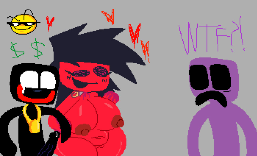 ! $ ? ?! belly big_ass big_breasts big_penis big_thighs black_eyes black_hair black_skin blood_on_hand cute_girl friday_night_funkin friday_night_funkin_mod funkyguy grey_background jp20414(artist) ourple_guy_(kiwiquest) ourple_woman penis purple_skin racist red_mouth red_skin thick_thighs thighs white_eyes wtf