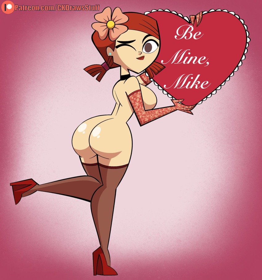 1girl 1girl ckdrawstuff cute leggings looking_at_viewer nude stockings total_drama_island valentine valentine's_day zoey_(tdi)