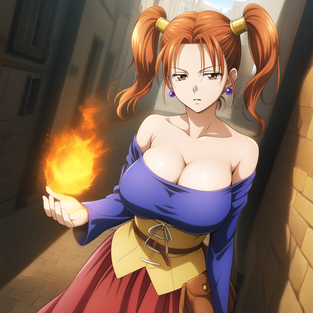 1girl ai_generated big_breasts breasts brown_eyes cleavage clothed_female dragon_quest dragon_quest_viii female_focus high_res jessica_albert long_hair patreon patreon_reward red_hair solo_female stable_diffusion tagme teen twin_tails video_game_character video_game_franchise