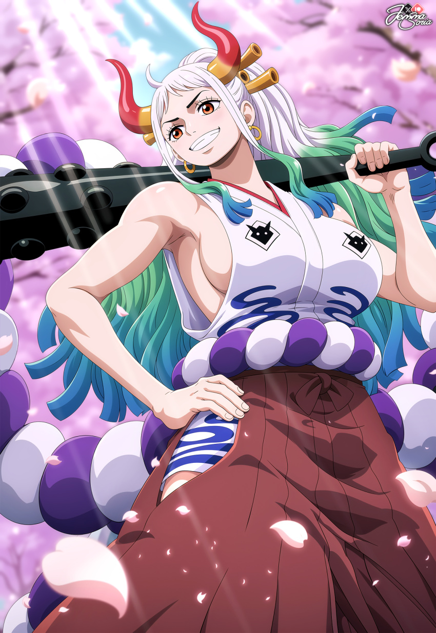 1girl 1girl big_breasts breasts clothed_female female_focus high_res jemmasoria long_hair mature mature_female multicolored_hair one_piece orange_eyes patreon patreon_paid patreon_reward solo_female tagme white_hair yamato_(one_piece)