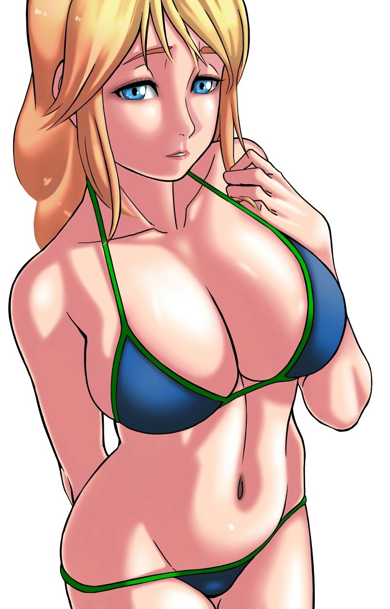 1girl 1girl 1girl alluring big_breasts blonde_hair blue_bikini blue_eyes long_hair milf project_soul saburo_des silf sophitia_alexandra soul_calibur soul_calibur_ii soul_calibur_vi