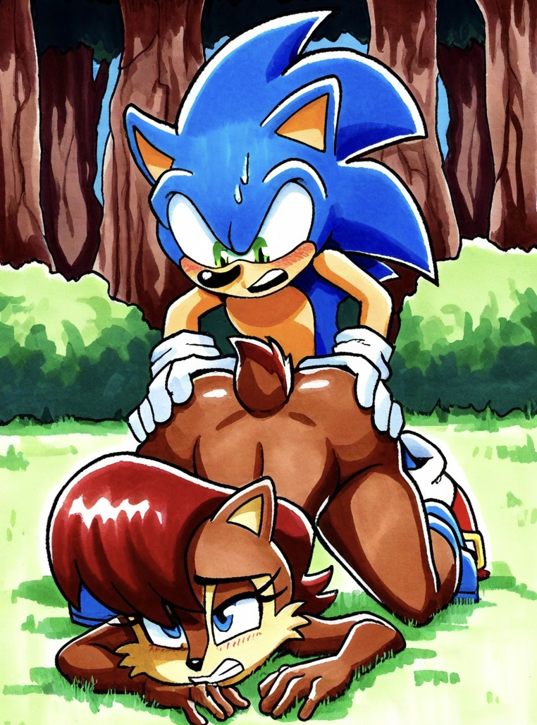 ai_generated archie_comics blue_fur bottomless_female breasts brown_body brown_fur chipmunk erinaceinae erinaceinae_humanoid fanart furry green_eyes ground_squirrel hedgehog mammal multicolored_fur navel outdoor_sex red_hair rodent sally_acorn sciurid sega sonic_the_hedgehog sonic_the_hedgehog_(archie) sonic_the_hedgehog_(comics) sonic_the_hedgehog_(series) tan_body tan_fur thick_thighs thigh_gap video_game_character video_game_franchise