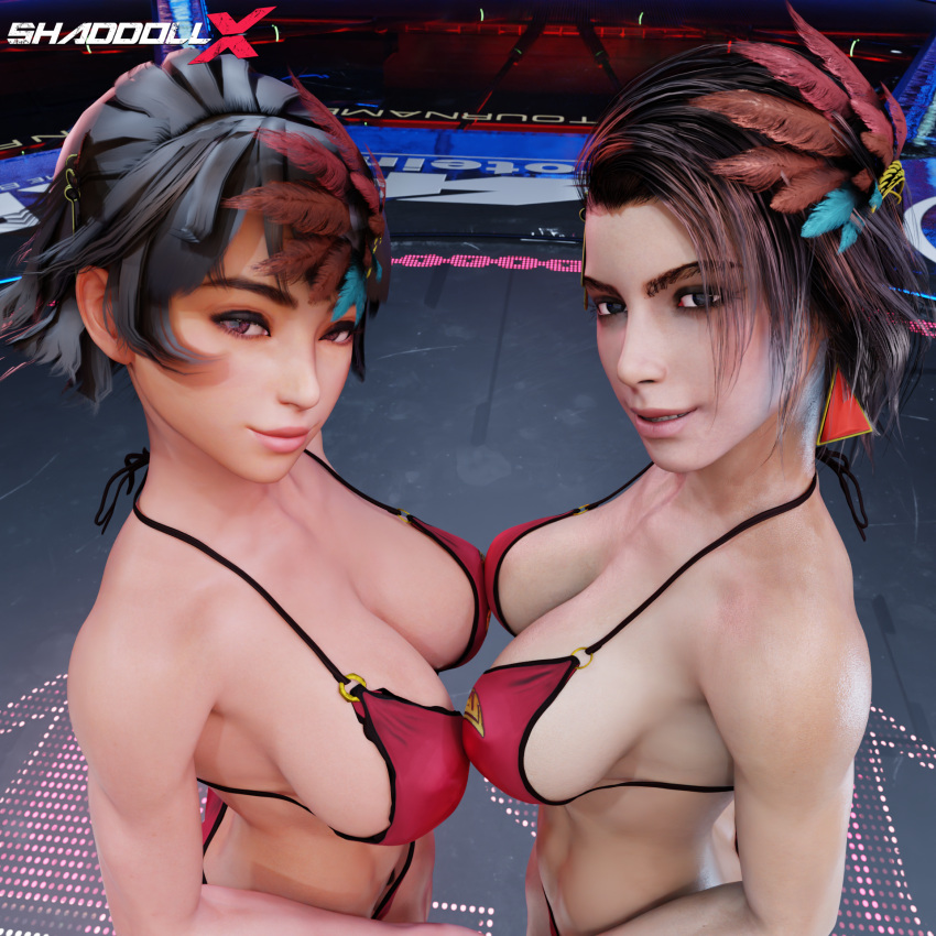 2_girls 3d alluring arena azucena_milagros_ortiz_castillo big_breasts bikini brown_eyes brown_hair brown_skin cleavage filipino_female josie_rizal peruvian_female shaddoll_x tekken tekken_7 tekken_8