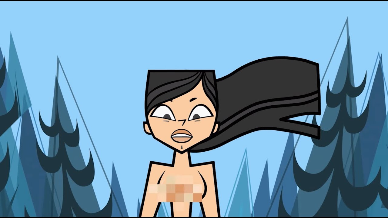 1girl asian asian_female big_breasts biracial biracial_female black_hair breasts breasts_exposed canon canonical_scene cartoon_network caucasian caucasian_female censored censored_breasts censored_nipples daylight female_only female_solo heather_(tdi) long_hair looking_at_breasts outside pixelated shocked shocked_expression sky teenage_girl teletoon topless topless_female total_drama total_drama_(series) total_drama_island tree trees white_female