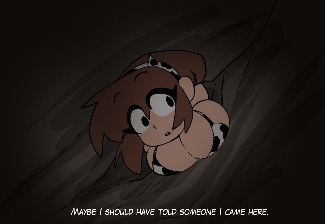 big_breasts brown_hair cave cleavage coolerinker cow_bikini cow_headband cow_print inker_comics inkershike mona_(inker_comics) stuck trapped