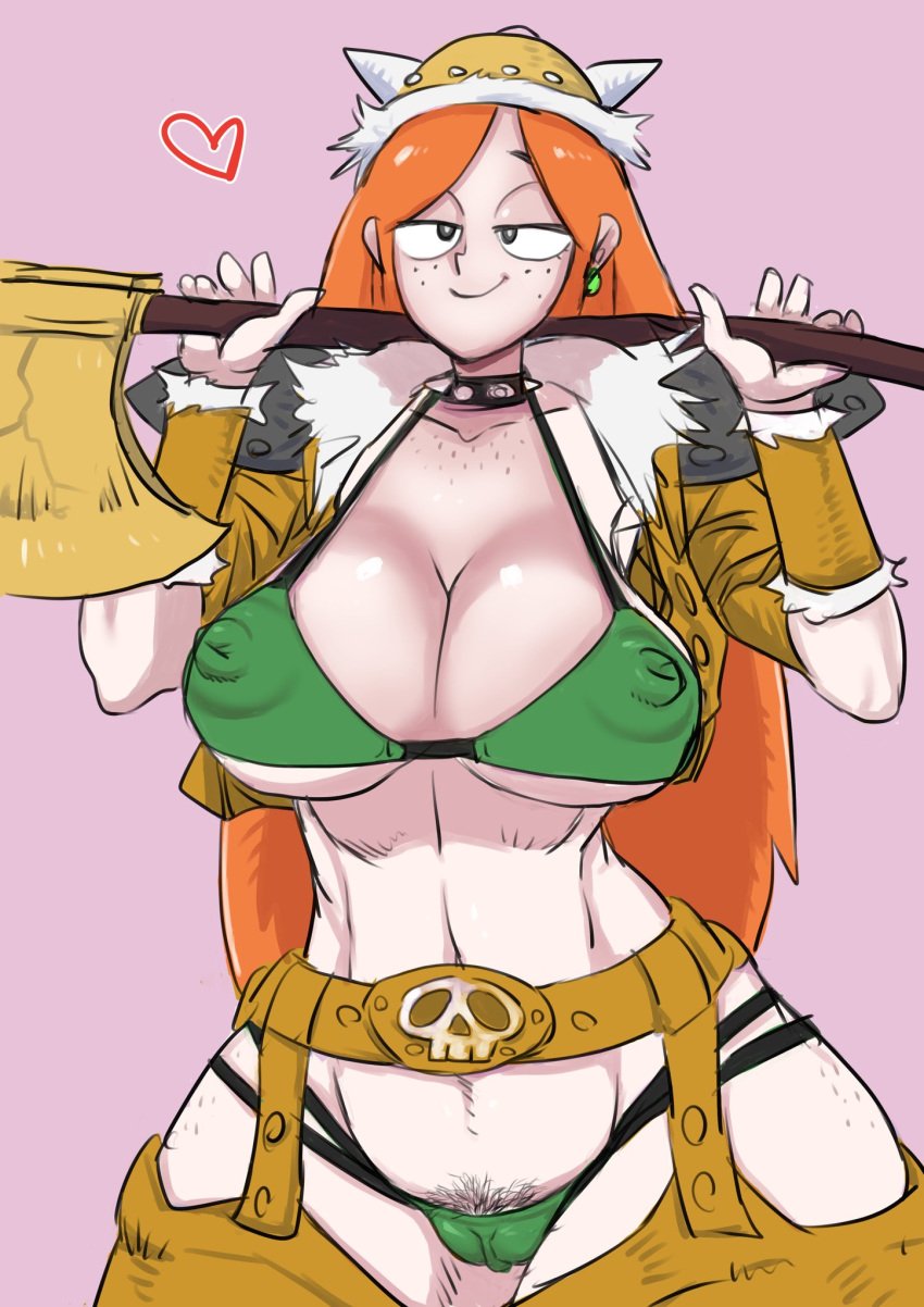 1girl 1girl barbarian big_breasts big_breasts bikini cameltoe curvy disney echa gravity_falls hecha huge_breasts nipples pussy red_hair solo_female solo_focus warrior wendy_corduroy