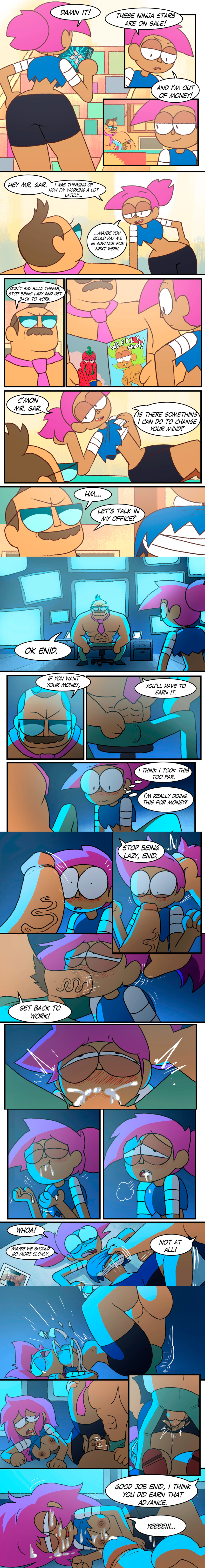 1boy 1girl comic cum cum_in_mouth english_text enid enid_mettle fellatio f****d inker_comics inkershike male/female mr._gar office ok_k.o.!_let's_be_heroes older_male oral prostitution pussy tall_image vaginal vaginal_penetration vaginal_sex