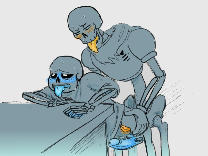 2016 2boys 2d anal animated_skeleton blue_blush blue_penis blue_tongue blush bottom_sans bottomless bottomless_male brother/brother brother_penetrating_brother brothers digital_media duo ectopenis ectotongue fontcest gay gloves incest intraspecies male male/male male_only male_penetrated male_penetrating male_penetrating_male monochrome monster monster_boy orange_blush orange_penis orange_tongue papyrus_(undertale) papysans partially_colored penetration penis sans_(undertale) sex shirt_only sibling_incest siblings skeleton skullysins table_sex thrusting tongue tongue_out top_papyrus undead undertale undertale_(series) yaoi