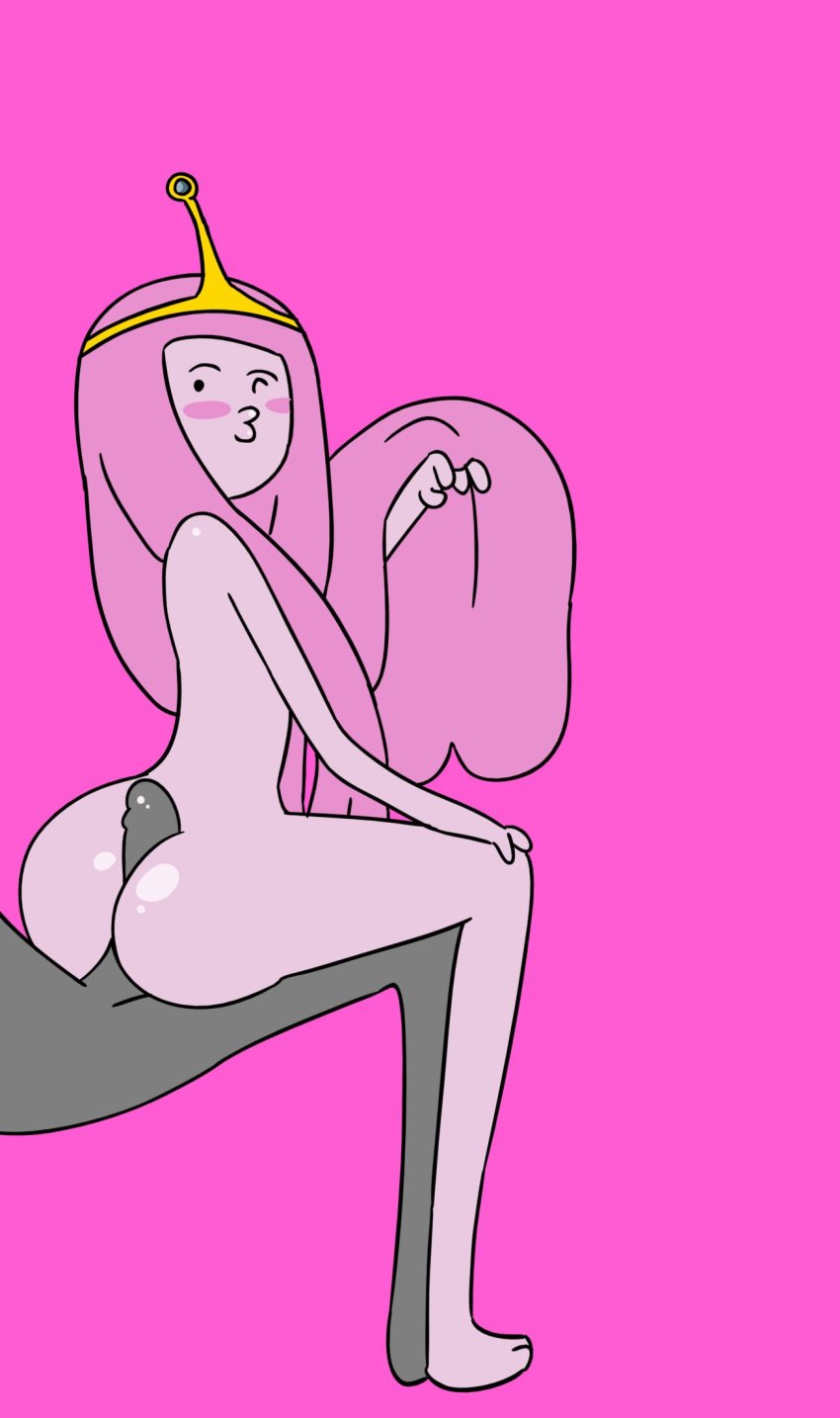 1boy 1girl accurate_art_style adventure_time ass jones_boi jonesbo50034805 long_hair mob_face nude pink_body pink_hair pink_skin princess_bubblegum sitting