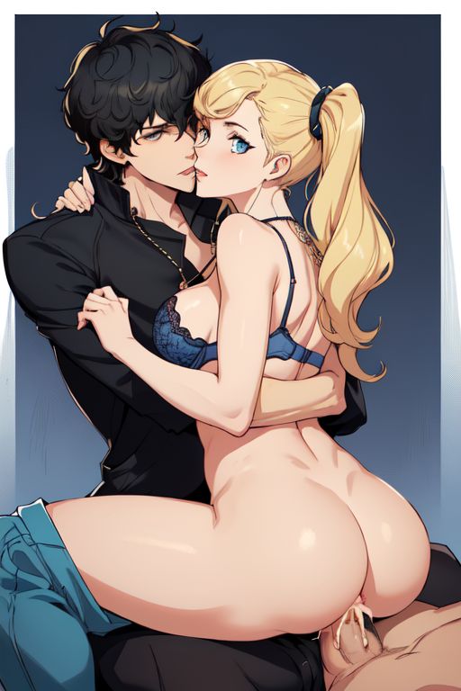 1girl 2boys ai_generated ann_takamaki ass blonde_hair blue_eyes bra couple dark_blue_hair morgana_(persona_5) penis penis_in_pussy persona_5 sex vaginal vaginal_penetration vaginal_sex