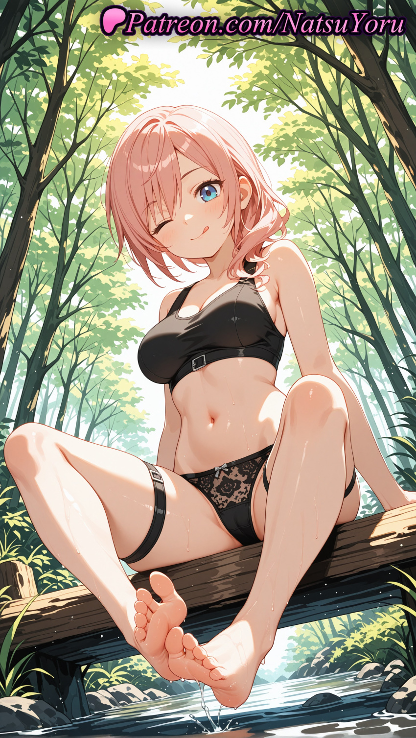 1girl 1girl 1girls 2025 ai ai_assisted ai_generated anime anime_style armpit_crease bangs bare_arms bare_legs bare_shoulders barefoot big_breasts big_breasts black_bra black_panties black_sports_bra blue_eyes blush bow bow_panties bra breasts bust cameltoe cleavage closed_mouth collarbone day eclair_farron feet female_focus female_only final_fantasy foot_fetish foot_focus forest full_body hentai high_quality high_res high_res high_resolution legs lightning_returns:_final_fantasy_xiii lingerie long_hair looking_at_viewer medium_breasts medium_hair midriff natsuyoru nature navel one_eye_closed outside panties panties patreon pink_hair pov_feet short_hair sitting skindentation smile soles solo_female sports_bra spread_legs spread_toes stable_diffusion stomach thigh_strap thighs toenails toes tongue tongue_out tree underwear underwear_only voluptuous voluptuous_female water wet
