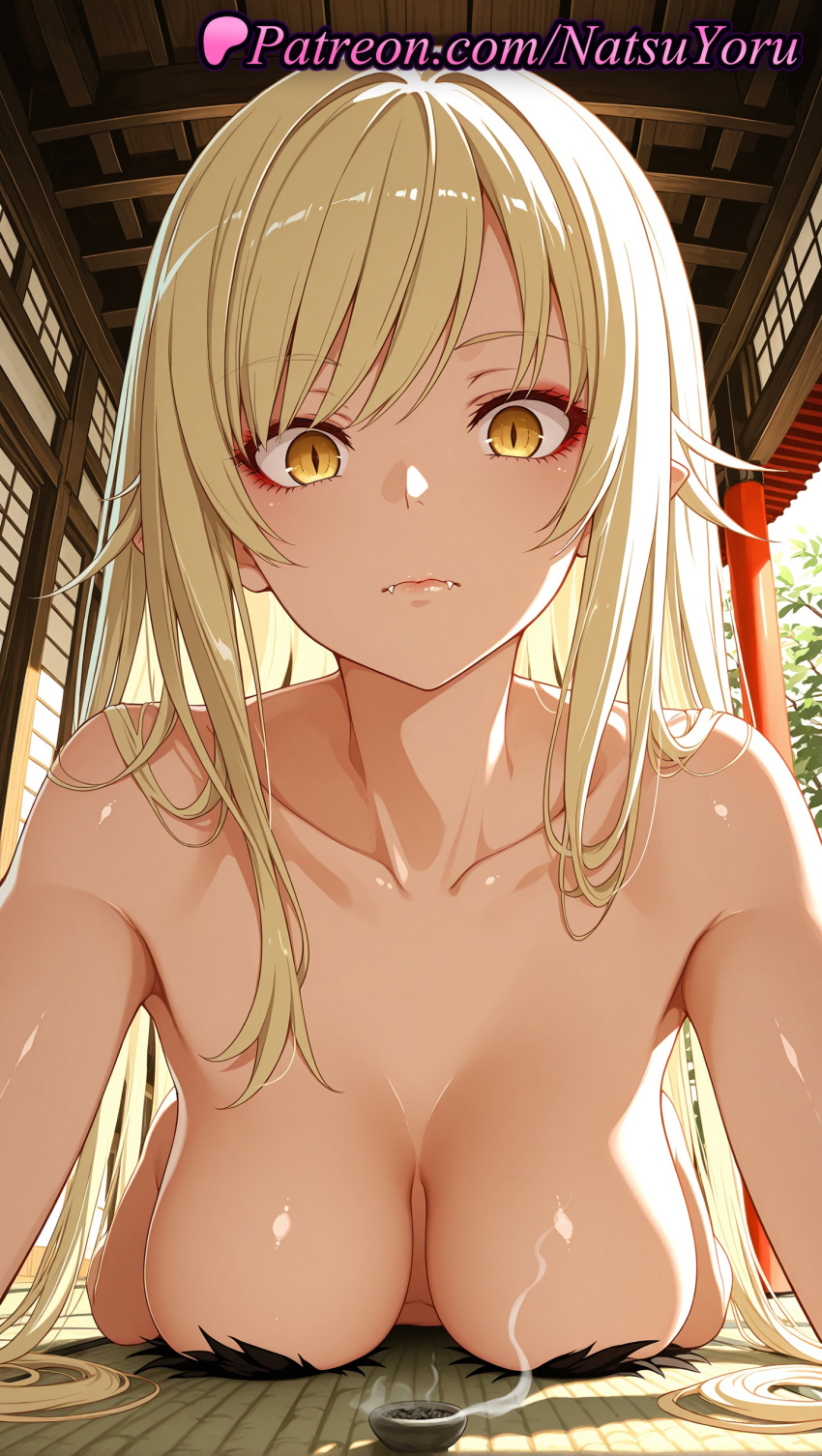 1girl 1girl 1girls 2025 ai ai_assisted ai_generated all_fours anime anime_style architecture asian bakemonogatari bangs bare_shoulders big_breasts big_breasts blonde_hair breast_rest breasts breasts_apart bust cleavage closed_mouth collarbone completely_nude cup east_asian_architecture fangs female_focus female_only hanging_breasts hentai high_quality high_res high_res high_resolution indoors kiss-shot_acerola-orion_heart-under-blade lips lipstick long_hair looking_at_viewer lying makeup medium_breasts monogatari_(series) natsuyoru nude nude_female on_floor on_stomach pasties patreon pointy_ears sagging_breasts shiny shouji sidelocks sliding_doors slit_pupils smoke solo_female stable_diffusion swept_bangs tatami vampire very_long_hair voluptuous voluptuous_female yellow_eyes