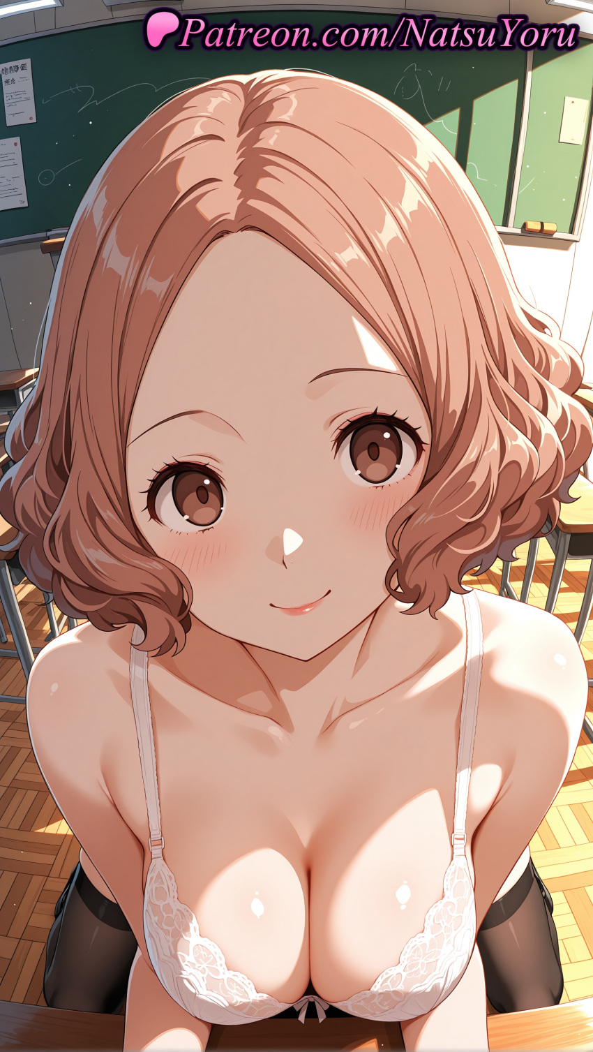 1girl 1girl 1girls 2025 ai ai_assisted ai_generated anime anime_style atlus bangs bare_shoulders big_breasts big_breasts black_pantyhose black_thighhighs blonde_hair blush bow bow_bra bra breasts brown_eyes brown_hair bust chair chalkboard classroom cleavage closed_mouth collarbone desk female_focus female_only forehead haru_okumura hentai high_quality high_res high_res high_resolution indoors kneel lace-trimmed_bra lace_trim leaning_forward lingerie looking_at_viewer medium_breasts megami_tensei natsuyoru pantyhose parted_bangs patreon persona persona_5 persona_5_royal school_chair school_desk short_hair smile solo_female stable_diffusion stockings underwear voluptuous voluptuous_female white_bra