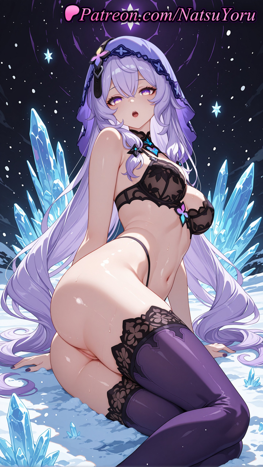 1girl 1girl 1girls 2025 ai ai_assisted ai_generated anime anime_style arm_support asian ass bangs bare_arms bare_shoulders big_breasts big_breasts black_bra black_panties black_swan_(honkai:_star_rail) black_thighhighs bra breasts bust cleft_of_venus female_focus female_only female_solo hair_between_eyes hentai high_quality high_res high_res high_resolution highleg highleg_panties honkai:_star_rail honkai_(series) hoyoverse ice juicy_butt lace_trim lingerie long_hair looking_at_viewer medium_breasts nail_polish natsuyoru navel on_side open_mouth panties patreon purple_eyes purple_hair purple_nails purple_thighhighs pussy pussy sitting solo_female stable_diffusion stockings stomach sweat thighs uncensored underwear underwear_only veil very_long_hair voluptuous voluptuous_female
