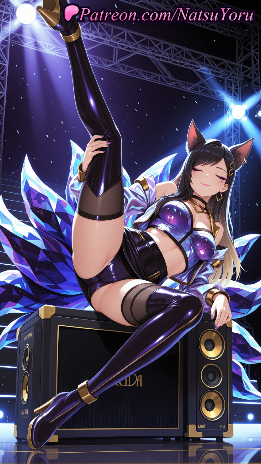 1girl 1girls 2025 ahri ai ai_assisted ai_generated animal_ears anime anime_style artist_name ass bangs bare_shoulders belt big_breasts big_breasts black_choker black_footwear black_hair black_legwear black_skirt black_thighhighs blonde_hair boots bracelet breasts bust choker cleavage closed_eyes closed_eyes closed_mouth crop_top ear_piercing earrings facial_mark female_focus female_only fingernails fox_ears fox_girl fox_tail full_body hair_ornament hairclip heart hentai high_heel_boots high_heels high_quality high_res high_res high_resolution idol jacket jewelry juicy_butt k/da_(league_of_legends) k/da_ahri k/da_all_out_ahri k/da_all_out_series k/da_series league_of_legends league_of_legends:_wild_rift leg_lift long_hair long_sleeves looking_at_viewer lying makeup medium_breasts microphone midriff mole multicolored_hair multiple_tails nail_polish natsuyoru off_shoulder official_alternate_costume open_clothes open_jacket panties panties patreon pink_nails purple_jacket purple_nails purple_panties riot_games see-through shiny shiny_clothes shorts sitting skirt smile solo_female speaker spread_legs stable_diffusion stage stage_lights stockings stockings strapless swept_bangs tail thigh_high_boots thighs underwear voluptuous voluptuous_female whisker_markings