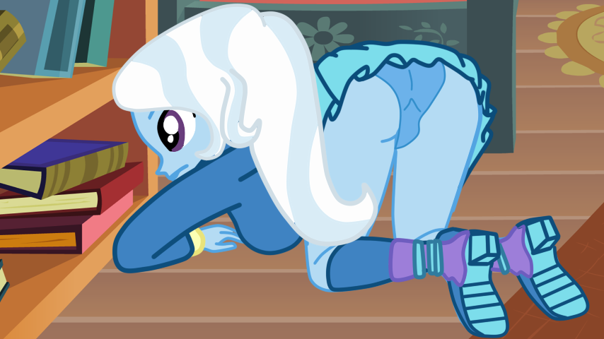 1girl ass book bookshelf clothes equestria_girls gmaplay humanized my_little_pony older older_female panties presenting school_uniform trixie_(mlp) upskirt young_adult young_adult_female young_adult_woman