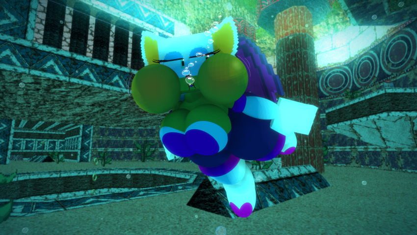 1girl big_breasts bubbles female holding_breath minecraft puffed_cheeks rouge_the_bat shortstack sonic_(series) sonic_the_hedgehog_(series) sospoo thick_thighs underwater