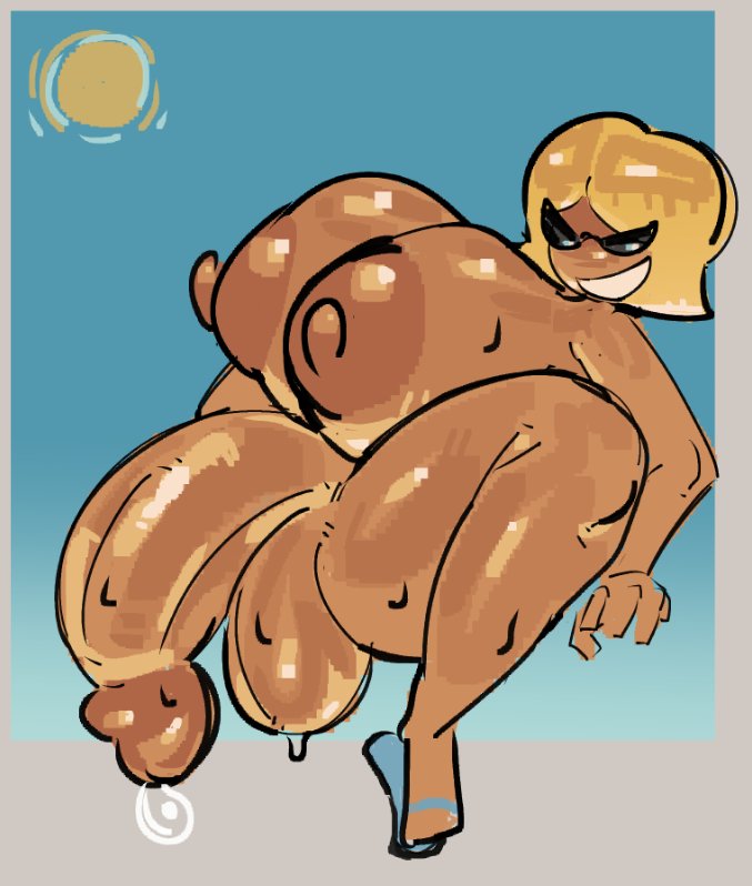 1futa 1girl 2025 areola balls blonde_hair blue_flip_flops breasts erection flip_flops futa_only futanari grin huge_areolae huge_balls huge_breasts huge_cock huge_nipples human knick_knack nipples nude penis precum shiny_skin smile sun sunglasses sunny_miami tan tan-skinned_futanari tan_body tan_skin tboxart thighs