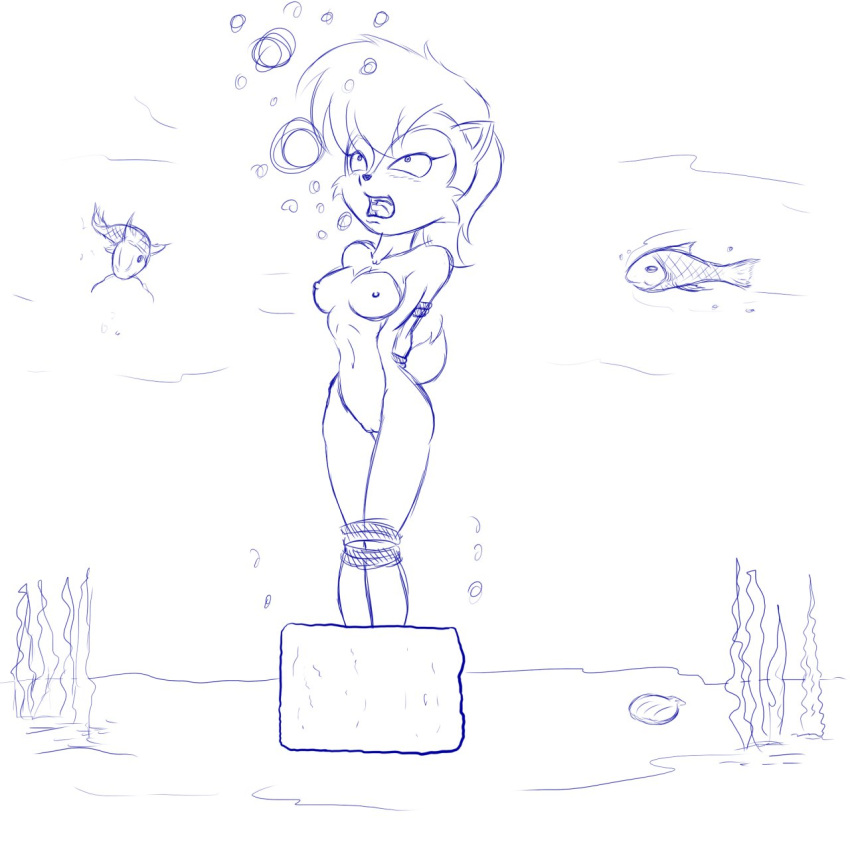 1girl air_bubbles anthro archie_comics asphyxiation bondage breasts bubbles canime chipmunk clam_shell concrete_block drowning female fish furry imminent_death marine medium_breasts monochrome navel nipples nude ocean peril pussy rope rope_bondage sally_acorn sea seaweed shell sketch skinny_dipping solo sonic_(series) sonic_the_hedgehog_(archie) sonic_the_hedgehog_(comics) sonic_the_hedgehog_(series) tied_up trapped underwater underwater_peril water