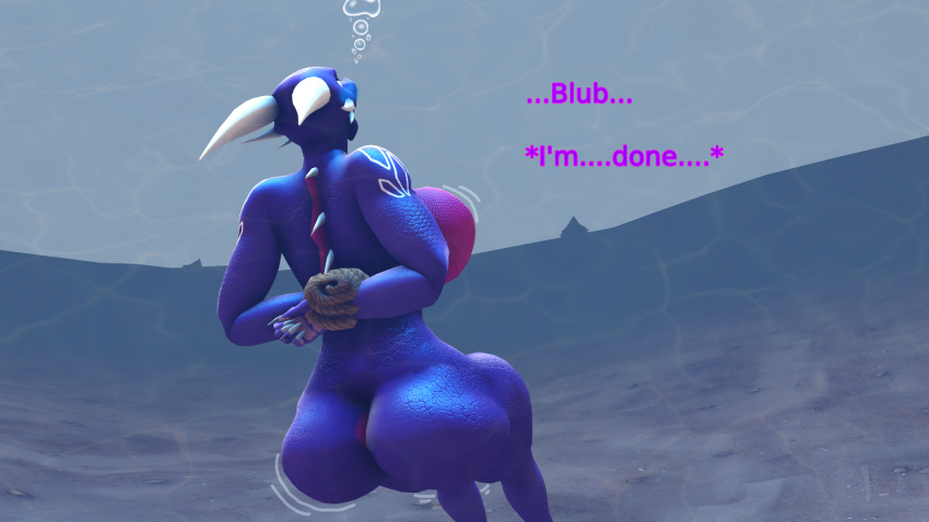 1girl 3d 3d_(artwork) activision anthro arms_behind_back arms_bound_behind_back asphyxiation ass big_breasts bound bound_wrists breasts completely_nude cynder dialogue dragon drowning female female_only horns huge_breasts imminent_death kami_dragon nude nude_female peril random1985 scalie solo solo_female spyro_the_dragon text the_legend_of_spyro thick_thighs underwater wide_hips