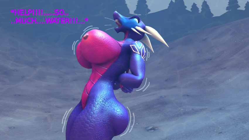 1girl 3d 3d_(artwork) activision anthro arms_behind_back arms_bound_behind_back asphyxiation ass big_breasts bound bound_wrists breasts completely_nude cynder dialogue dragon drowning female female_only horns huge_breasts imminent_death kami_dragon navel nipples nude nude_female peril random1985 scalie solo solo_female spyro_the_dragon text the_legend_of_spyro thick_thighs underwater wide_hips