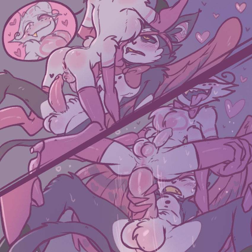 2boys ahe_gao aipeco18 anal anal_sex angel_dust_(hazbin_hotel) anus arched_back ass balls blush bowtie brown_fur chest_tuft closed_eyes cowgirl_position demon erect_penis erection feline femboy gloves gold grin hand_on_leg hand_on_penis hazbin_hotel high_heels husk_(hazbin_hotel) looking_pleasured male male/male male_only male_penetrated male_penetrating nude nude on_back open_mouth penis penis_size_difference reverse_cowgirl_position small_penis smile spider spread_legs stockings tail thighs tongue tongue_out vivienne_medrano white_fur white_hair wings yaoi