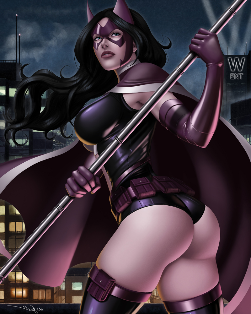 1girl aqua_eyes ass bangs big_ass big_breasts birds_of_prey black_hair black_legwear black_leotard black_thighhighs breasts building cape city cityscape dc_comics dcau elbow_gloves female_only female_solo floating_hair gloves helena_bertinelli heroine holding holding_object holding_staff holding_weapon huntress_(dc) iury_padilha justice_league justice_league_unlimited legs legwear leotard lips lipstick long_hair looking_at_viewer looking_back makeup mask night night_sky outside parted_bangs parted_lips purple_cape purple_gloves purple_lipstick purple_mask serious sky staff standing stockings superheroine weapon