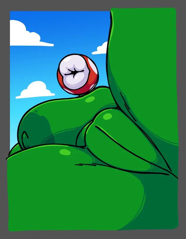 1girl big_breasts big_lips breasts facesitting_pov giant_breasts green_areolae green_skin lips piranha_plant point_of_view pov puckered_lips pussy_focus