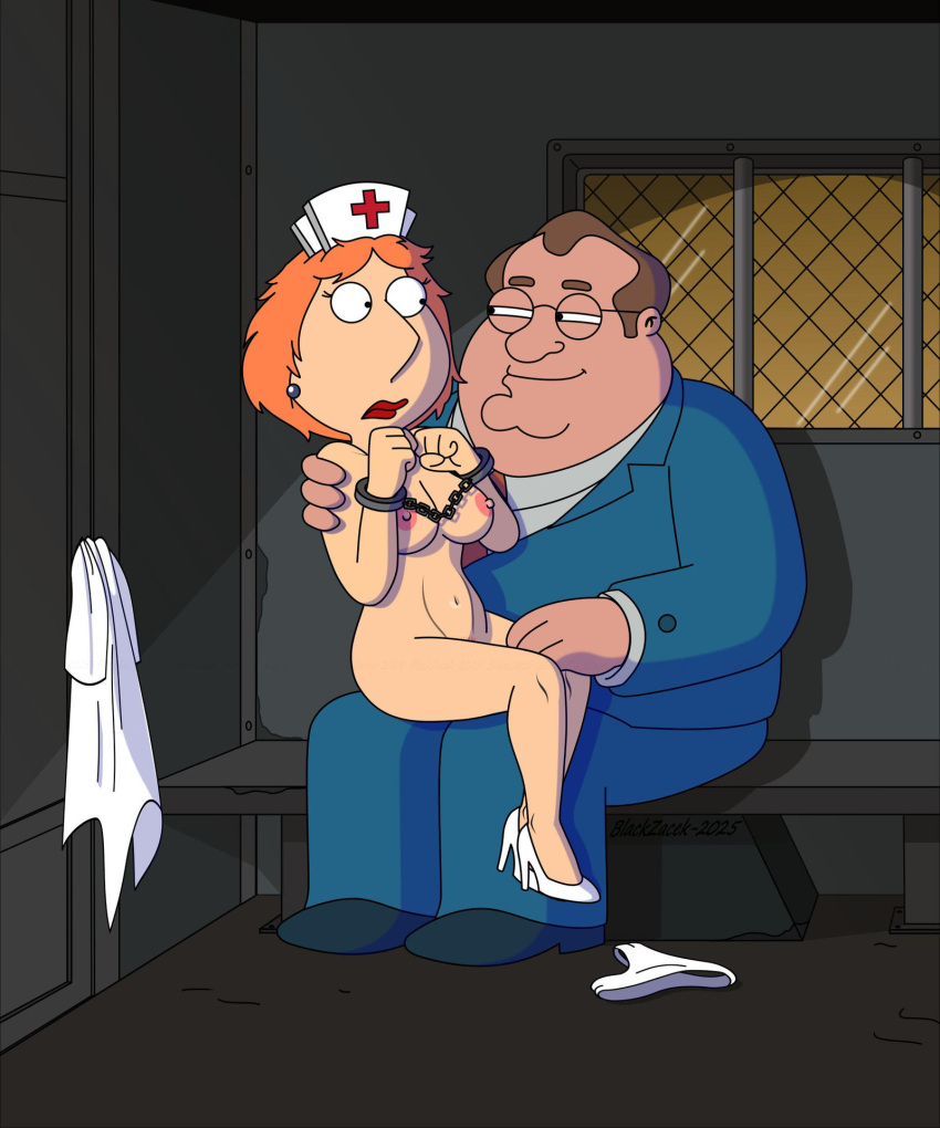 ass breasts erect_nipples family_guy handcuffed handcuffs lois_griffin nude nurse_cap thighs