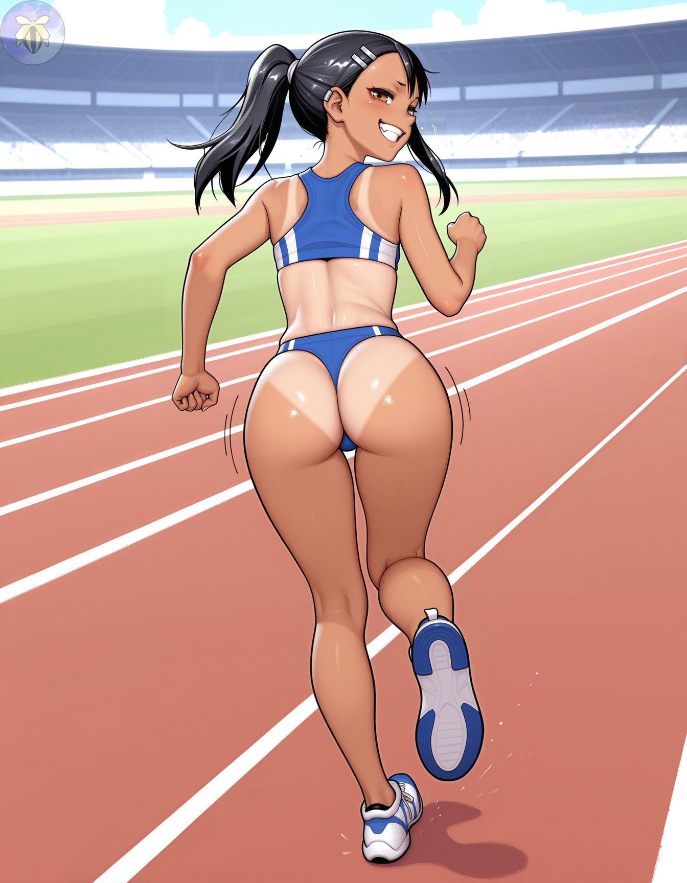 1girl ass ass_focus attractive beautiful_female beautyful bitch bodysuit dark-skinned_female dark_skin excited excited_for_sex exhibitionism female_focus female_pervert female_pov female_pubic_hair hayase_mitsuki hooker nagatoro_hayase perfect perfection pervert prostitute prostitution provocating provocative pussy running running_track semi-nude semi_nude sex_invitation sexually_suggestive shorts