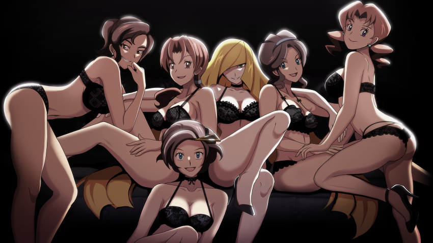 1girl 6girls 6milfs alluring alternate_lighting alternate_version_available ass bent_over big_breasts black_bra black_panties blonde_hair blue_eyes bottomwear bra brown_eyes brown_hair caroline_(pokemon) classy classy_female cleavage cougar cougar_milf delia_ketchum delia_ketchum_(pokemon) ear_piercing earrings female_only footwear game_freak grace_(pokemon) green_eyes hair hair_ornament hair_over_one_eye high_heels high_heels lace lace-trimmed_bra lace-trimmed_panties lace_trim legs lingerie long_hair lusamine lusamine_(pokemon) mature mature_female milf milf milfs mother_(pokemon_bw) mother_(pokemon_sv) multiple_females multiple_girls neckwear panties pokemon pokemon_(anime) pokemon_bw pokemon_sm pokemon_sv purple_eyes rich rich_girl short_hair short_hair_female sideboob smile thighs topwear vivivoovoo wealthy wealthy_female