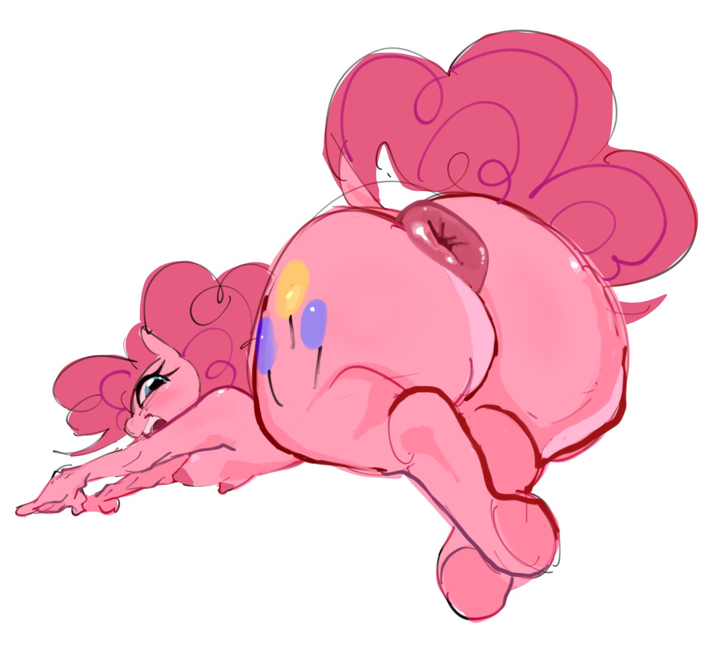 1girl anthro anus big_anus blue_eyes bottom_heavy breasts fat_ass furry hooves my_little_pony my_little_pony:_friendship_is_magic pink_body pink_hair pinkie_pie small_breasts tail