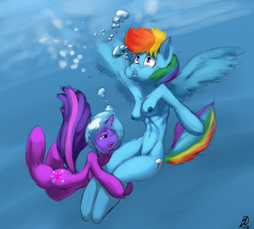 2girls breasts bubbles byondrage female friendship_is_magic hasbro my_little_pony nude ponies pony rainbow_dash rainbow_dash_(mlp) swimming twilight_sparkle twilight_sparkle_(mlp) underwater