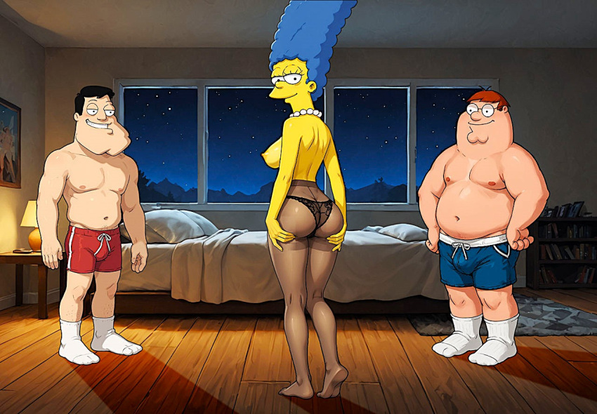 ass before_sex breasts crossover edit erect_nipples family_guy marge_simpson no_bra panties pantyhose peter_griffin stan_smith the_simpsons thighs topless