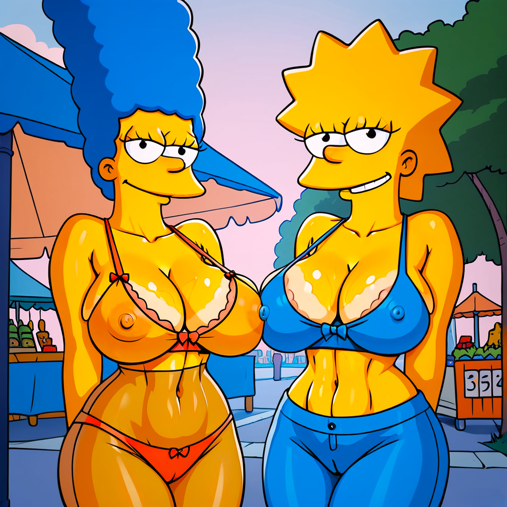big_breasts bra breasts cameltoe erect_nipples lisa_simpson marge_simpson panties pantyhose see-through smiling_at_viewer the_simpsons