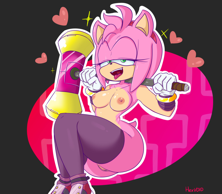 <3 1girl amy_rose amy_rose_(boom) anthro areola armwear ass bandage boomerang_(tv_network) bracelet breasts cartoon_network clothing countershade_torso countershading eulipotyphlan female footwear fur furry furry_only glitter gloves green_eyes hairband half-closed_eyes hammer handwear heart hedgehog hexanne hexvoid high_res jewelry legwear mammal mostly_nude nipples nude open_mouth open_smile piko_piko_hammer pussy sega shoes smile solo sonic_boom sonic_the_hedgehog_(series) stockings tail thick_thighs tongue tongue_out