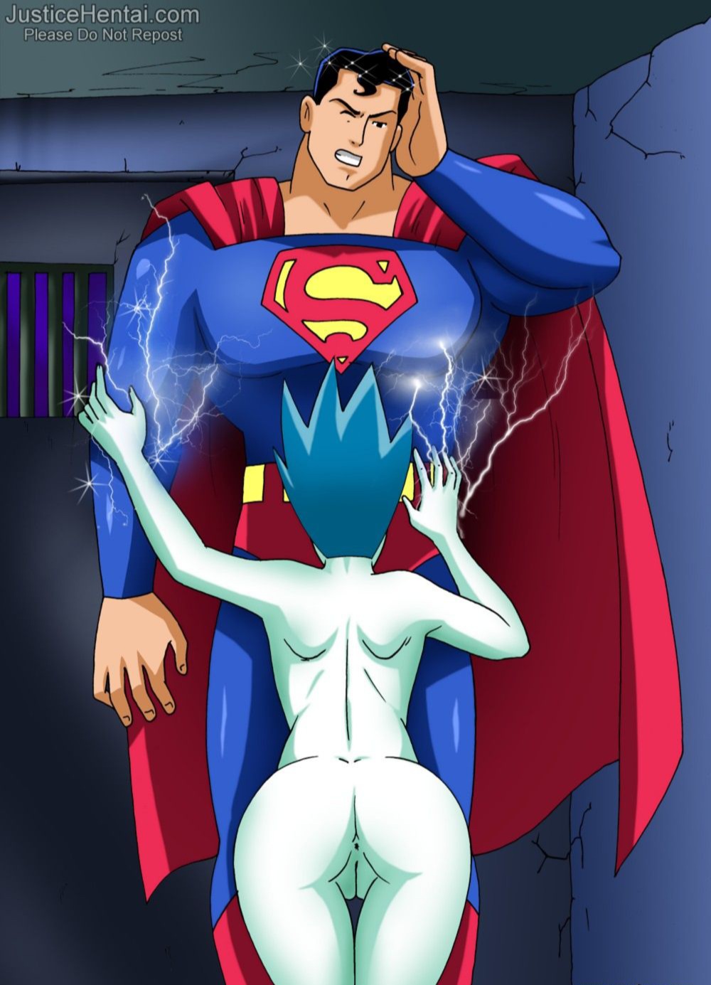 1boy 1girl anus arm_at_side arm_up ass back bare_back bbmbbf big_ass black_eyes black_hair blue_hair cape clark_kent clenched_teeth clothed clothed_female clothed_male clothed_male_nude_female clothed_sex completely_nude completely_nude_female couple dc_comics dcau duo fellatio hand_on_head hand_up head_tilt hero hetero indoors injury jail jail_cell justice_league justice_league_unlimited justicehentai.com kneel legs legs_together leslie_willis light_blue_hair livewire looking_at_another looking_down male_moaning moaning nude nude_female one_eye_closed oral oral_sex pale-skinned_female pale_skin pussy red_cape round_teeth sex short_hair spiky_hair standing superhero superman superman:_the_animated_series superman_(series) supervillainess teeth thighs uncensored villainess white_skin wince