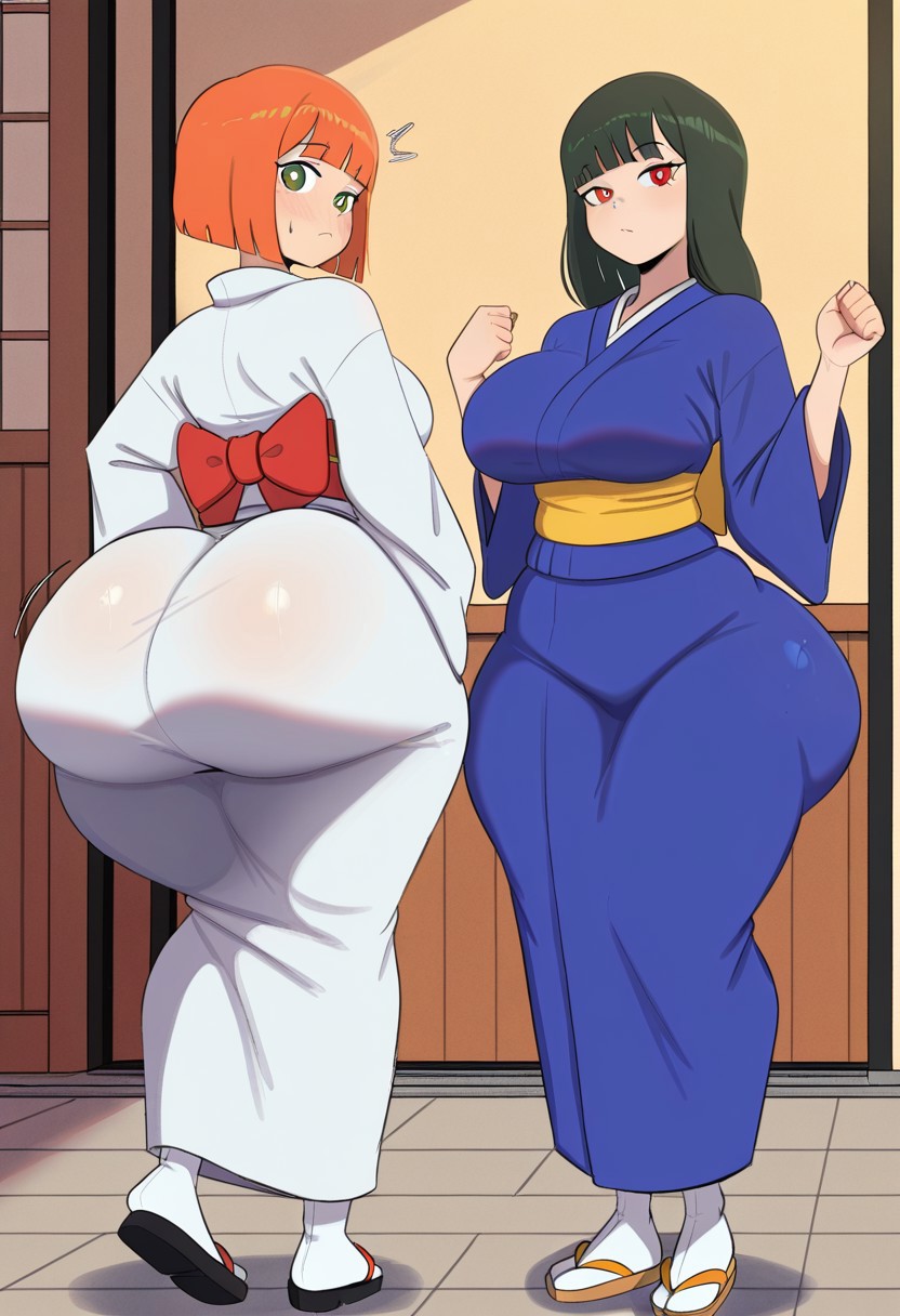 2_girls ai_generated ass big_ass big_breasts breasts fundoshilover101 huge_ass kimono mcdonald's mom_(mcdonald's) yoru_mac
