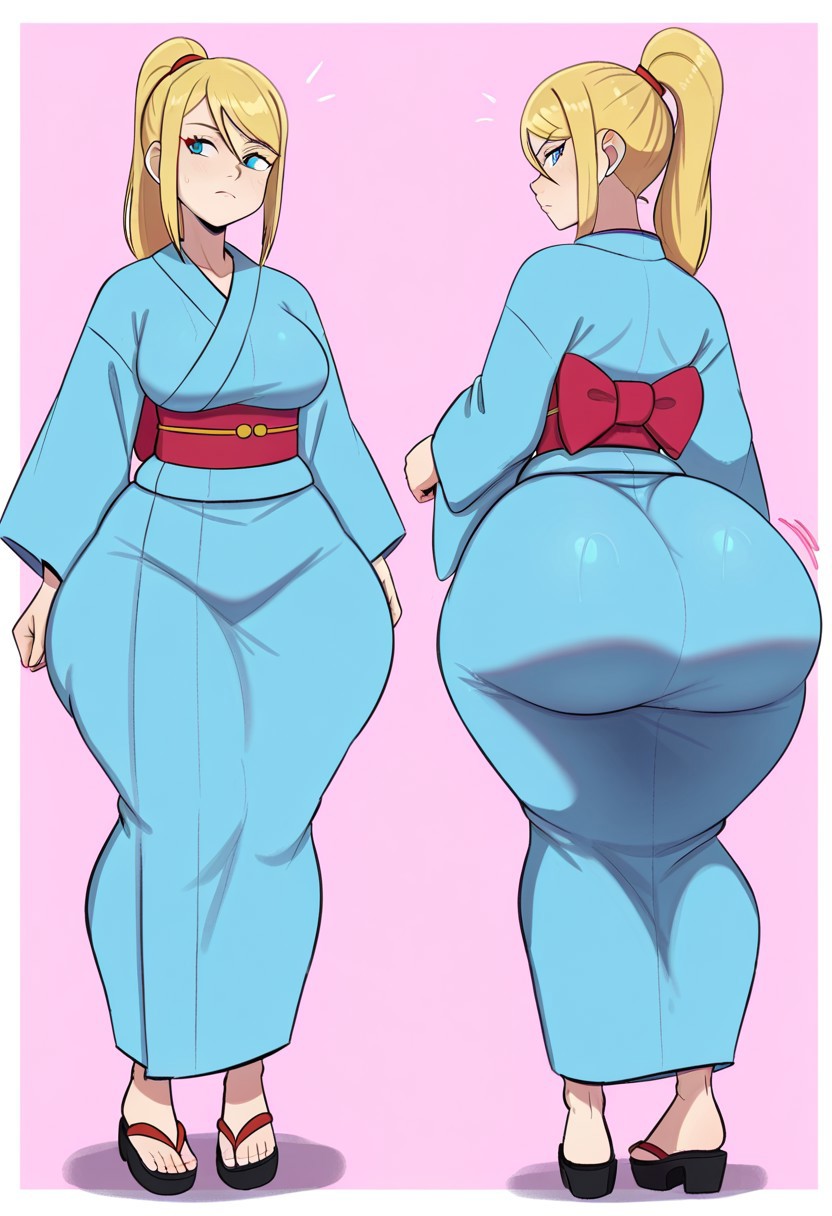 1girl ai_generated ass big_ass big_breasts breasts fundoshilover101 huge_ass kimono metroid nintendo samus_aran