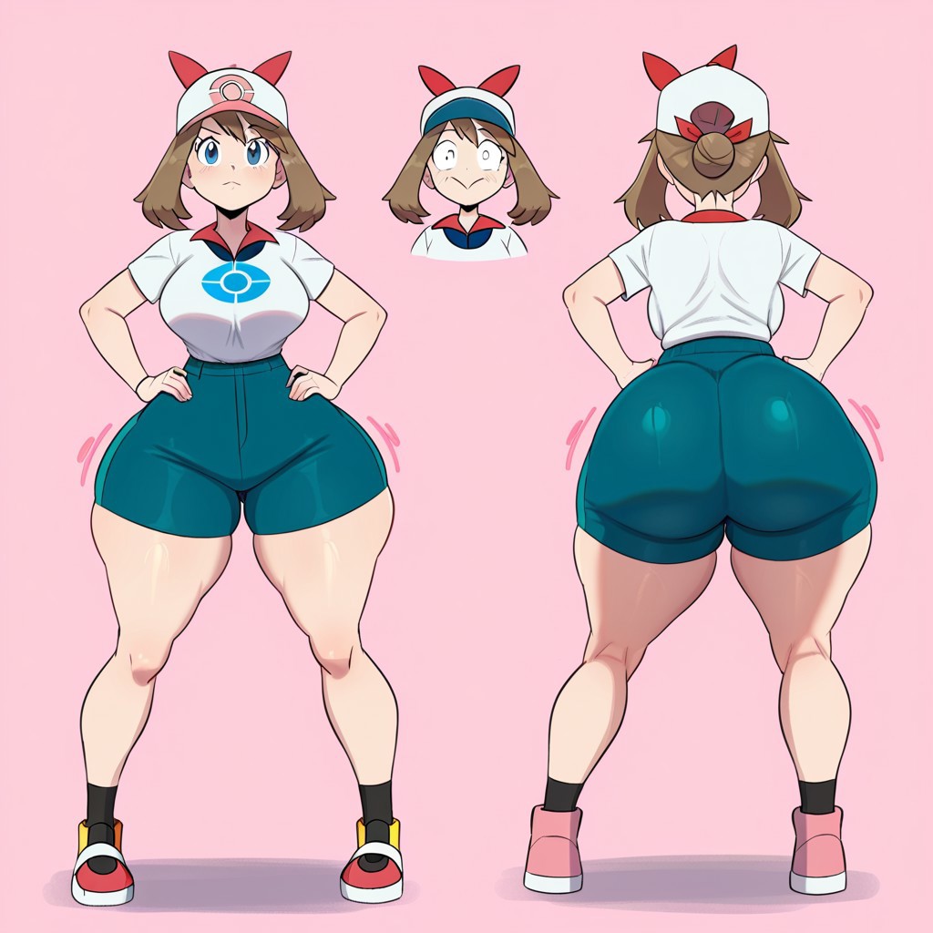 1girl ai_generated ass big_ass big_breasts booty_shorts breasts fundoshilover101 game_freak huge_ass may_(pokemon) nintendo pokemon