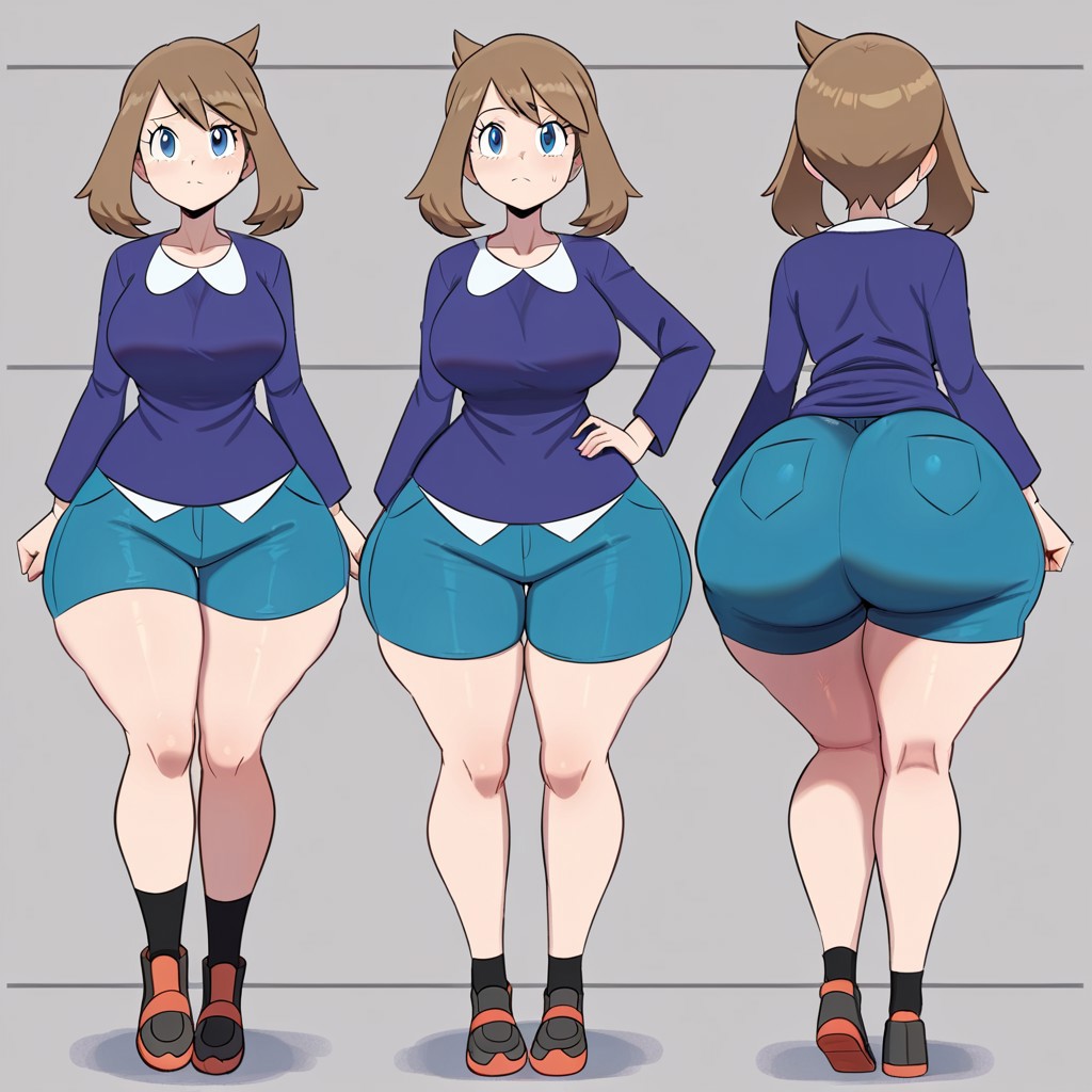1girl ai_generated ass big_ass big_breasts booty_shorts breasts fundoshilover101 game_freak huge_ass may_(pokemon) nintendo pokemon