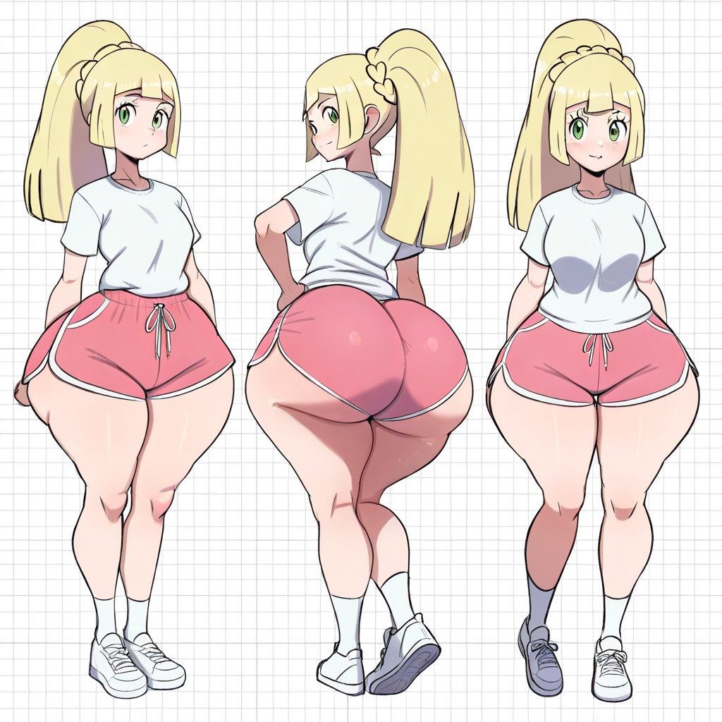 1girl ai_generated ass big_ass big_breasts booty_shorts breasts dolphin_shorts fundoshilover101 game_freak huge_ass lillie_(pokemon) nintendo pokemon
