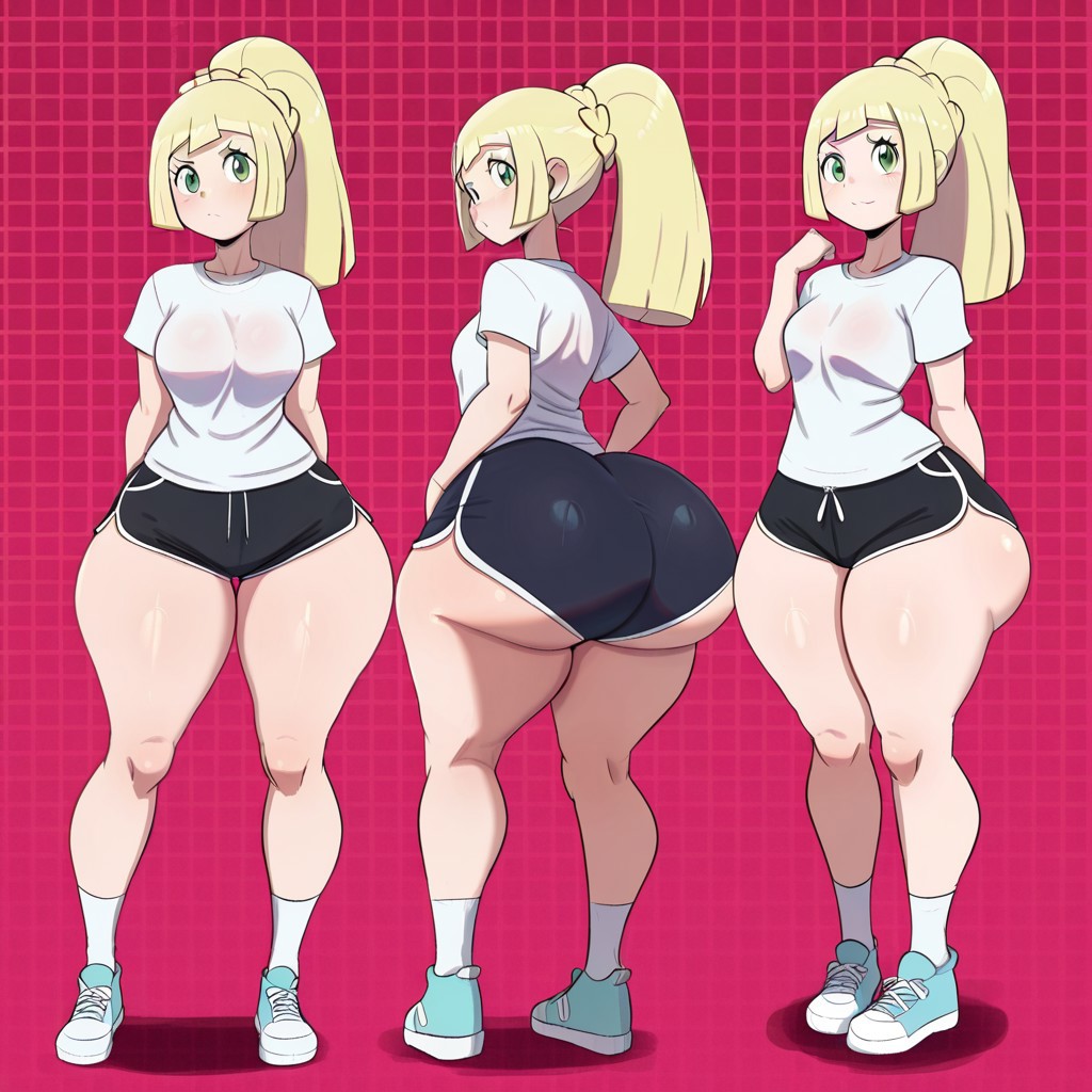 1girl ai_generated ass big_ass big_breasts booty_shorts breasts dolphin_shorts fundoshilover101 game_freak huge_ass lillie_(pokemon) nintendo pokemon